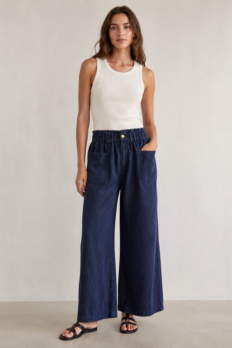 Emerson Fry Tulip Wide Leg Jeans Hemp Organic Cotton Midnight – Size Small